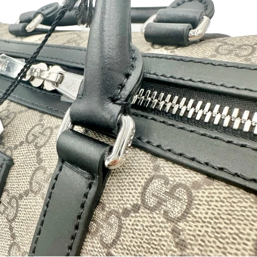NWT Full Set Gucci GG Supreme Leather Trim X-Large Travel Duffel Bag Beige/Black